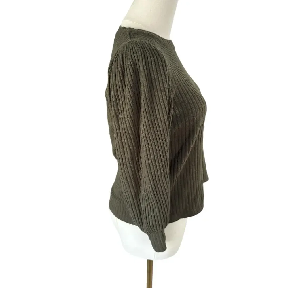 Madewell Ribbed Olive Green Sweater Cozy Knit Top Viscose Soft Relaxed Fit Small